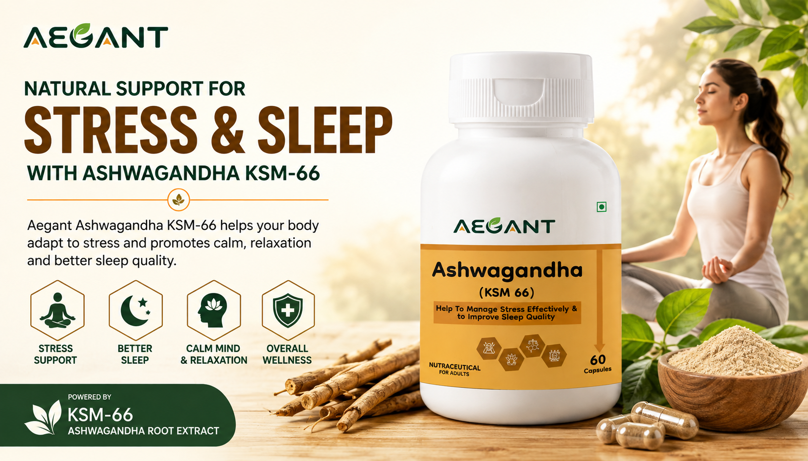 Ashwagandha KSM-66 Benefits: Stress & Sleep Guide | Aegant