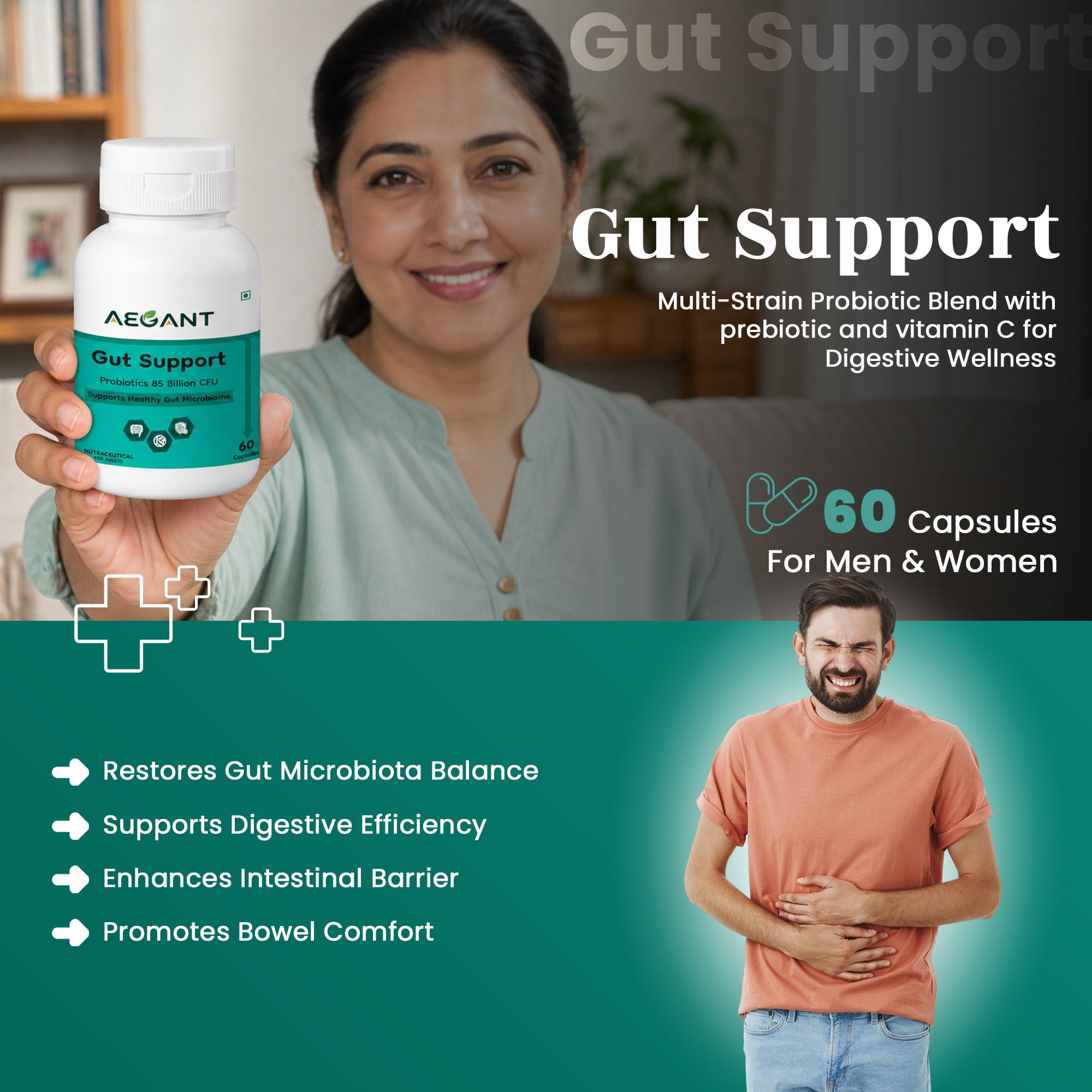 Gut Support Capsules - Advanced Probiotics 85 Billion CFU • Digestive Health • Immunity Support