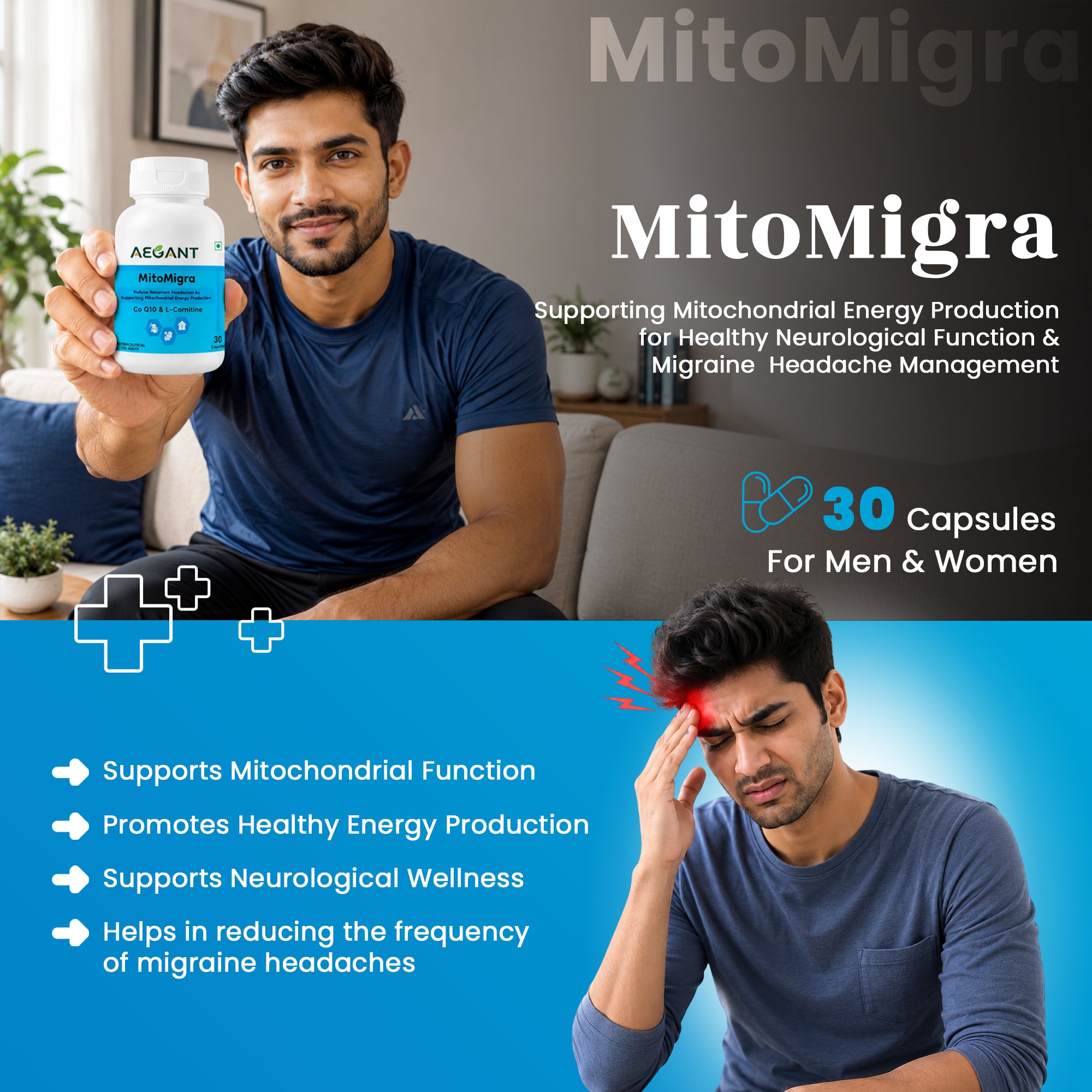 MitoMigra Capsules - Advanced Migraine Support • Cellular Energy • Brain Health