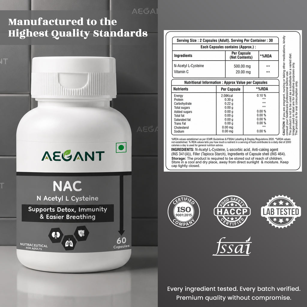 NAC (N-Acetyl L-Cysteine) Capsules - Detox Support • Immunity • Respiratory Health