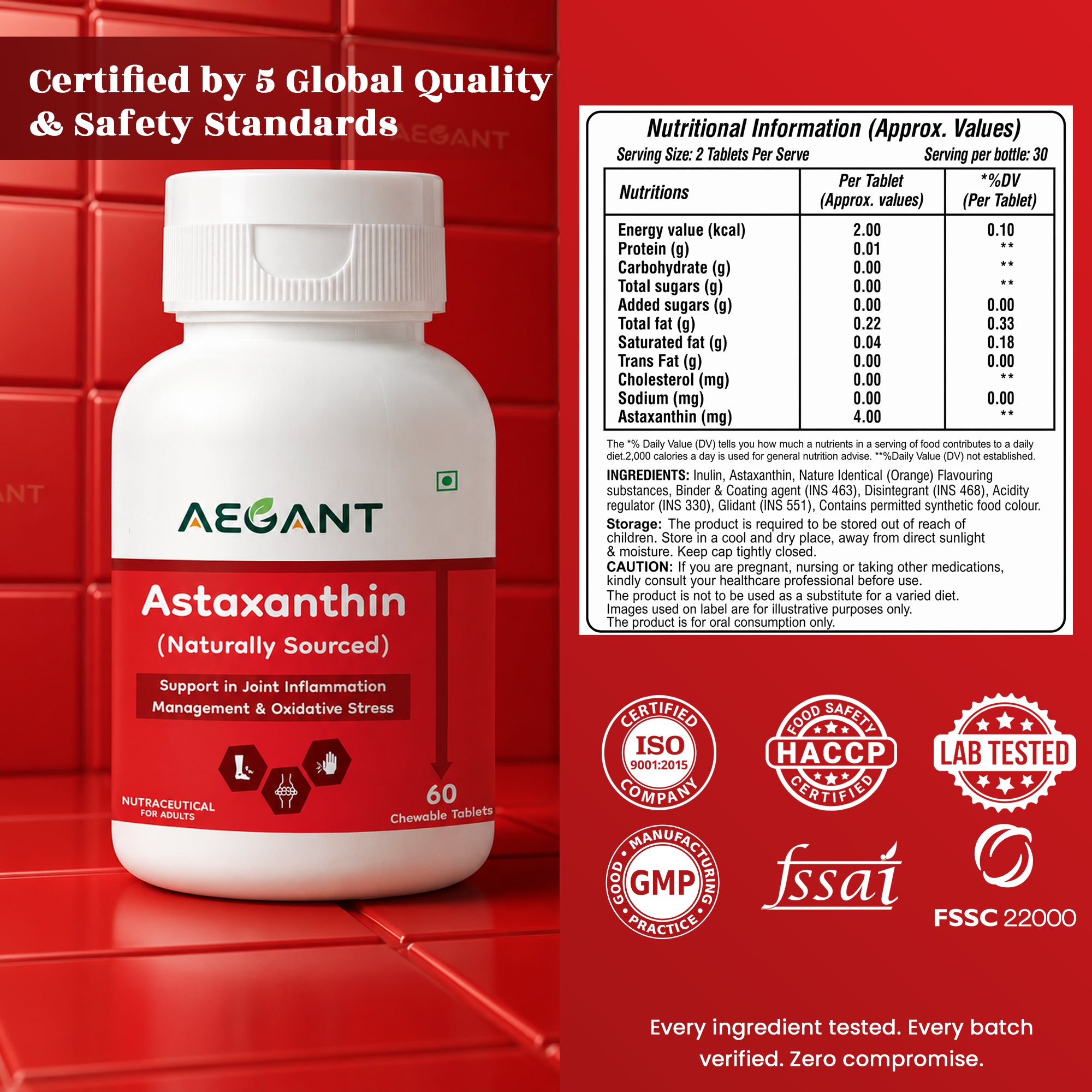 Astaxanthin Chewable Tablets – Joint Comfort • Powerful Antioxidant Defence • Skin & Eye Health